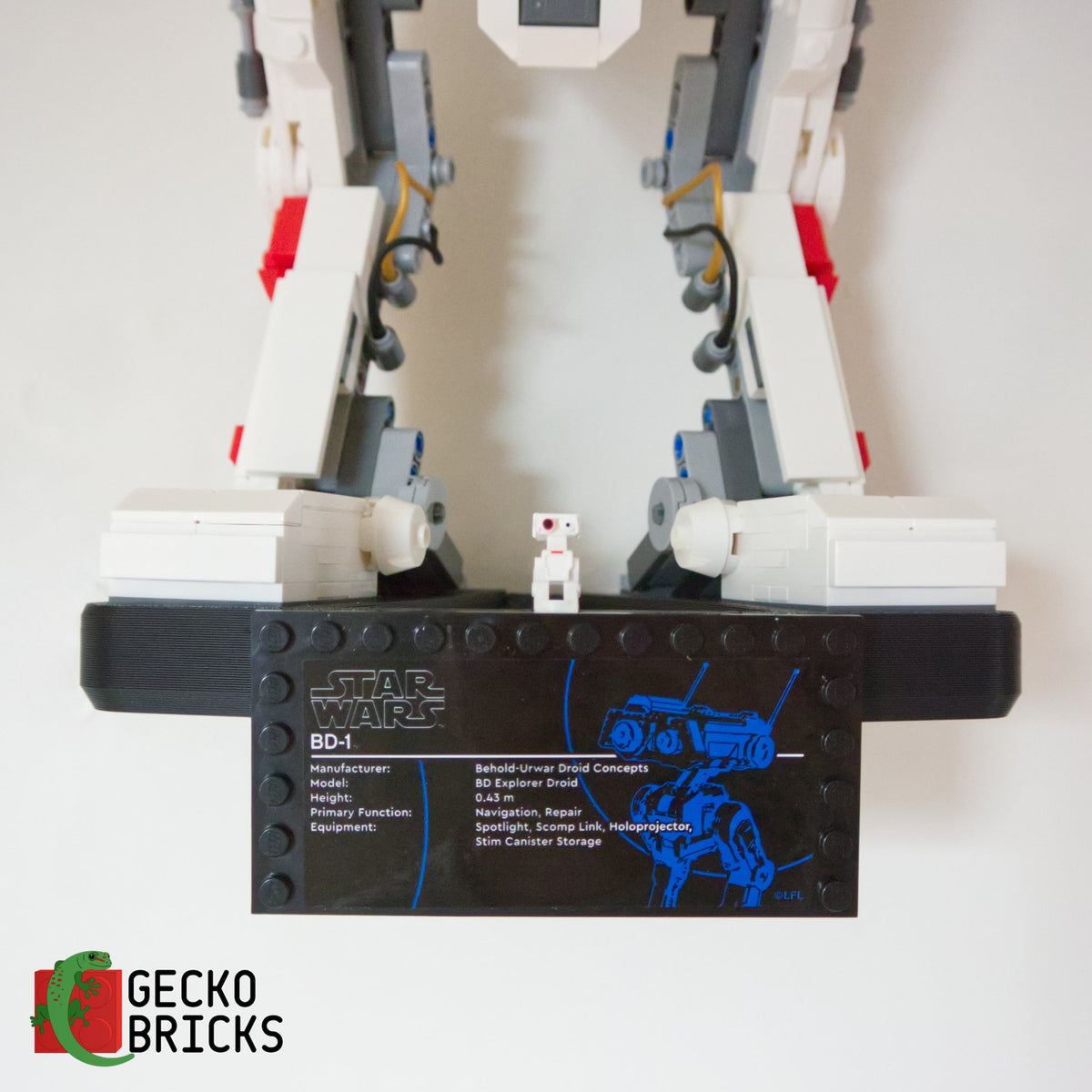 Losse 3D-geprinte premium wandbeugel voor LEGO® Star Wars BD-1 75335