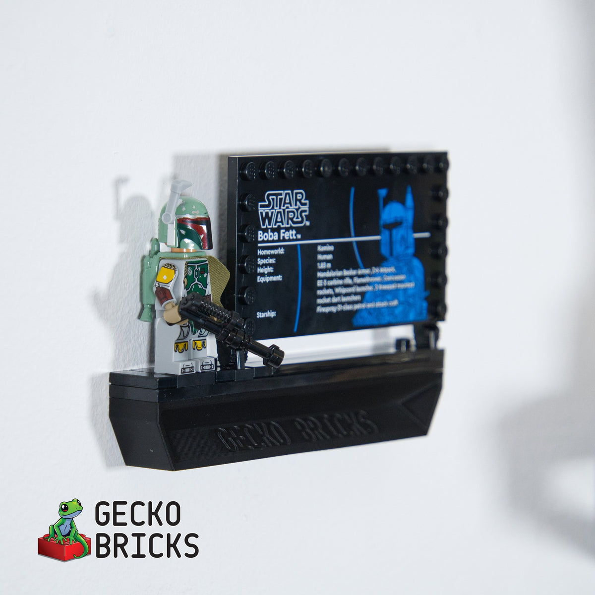 Losse 3D-geprinte premium wandbeugel voor LEGO® Boba Fett 75455
