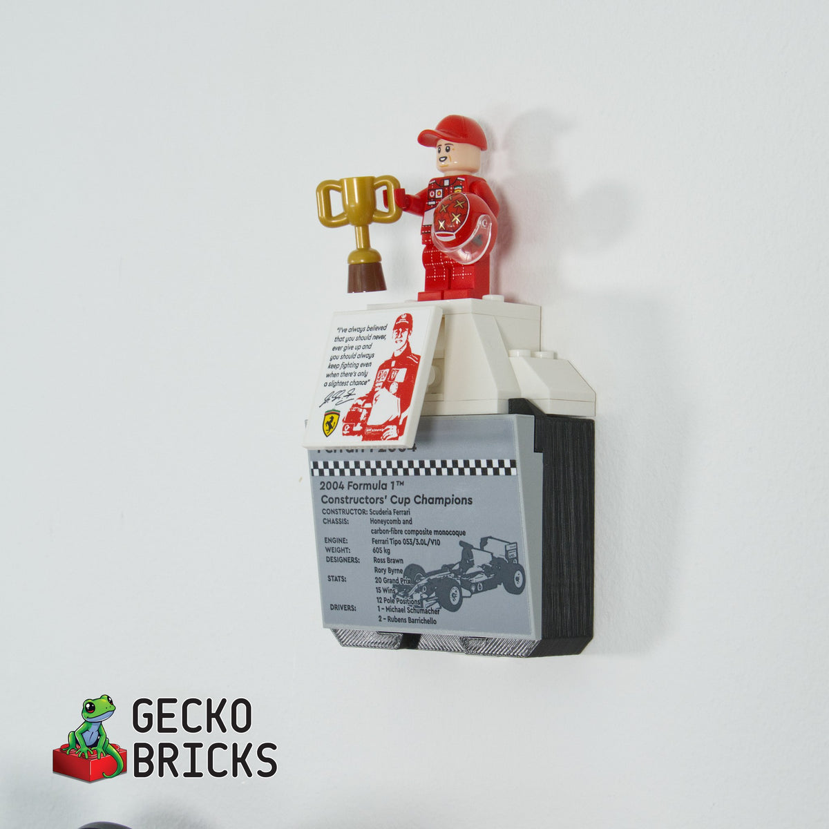 LEGO® Ferrari F1 Schumacher 11375 zwevend aan de muur met premium wandbeugel - aanzicht 7