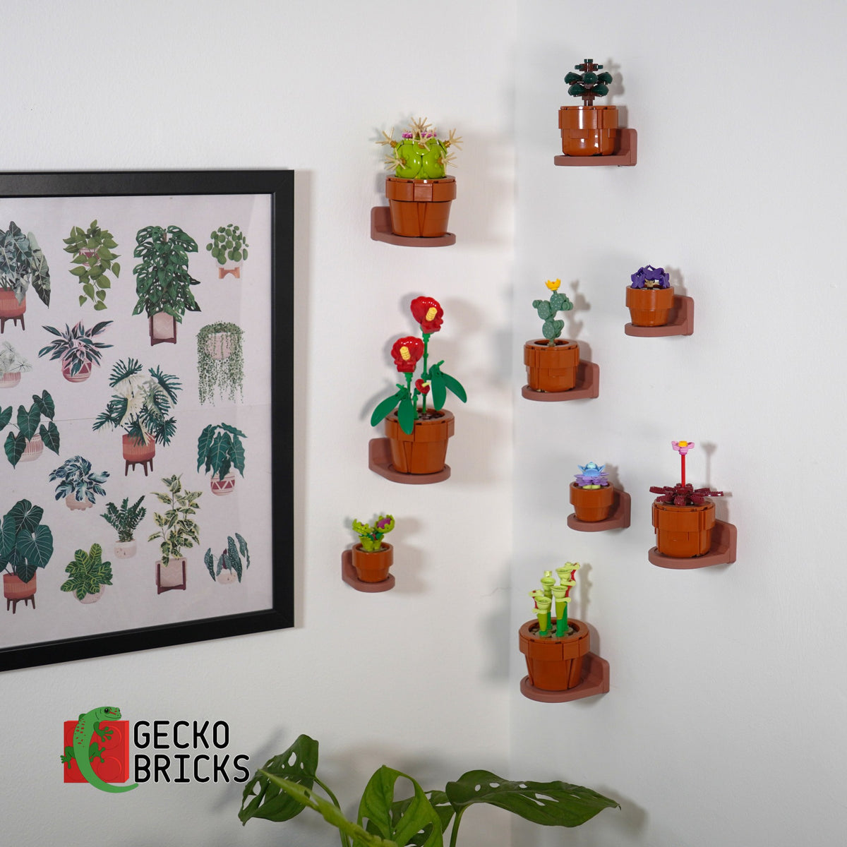 LEGO® Icons Kleine Plantjes 10329 zwevend aan de muur met premium wandbeugel - aanzicht 6