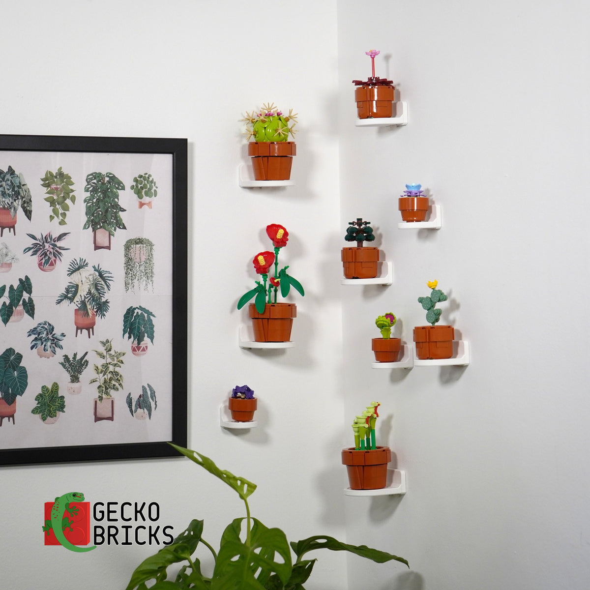 LEGO® Icons Kleine Plantjes 10329 zwevend aan de muur met premium wandbeugel - aanzicht 8