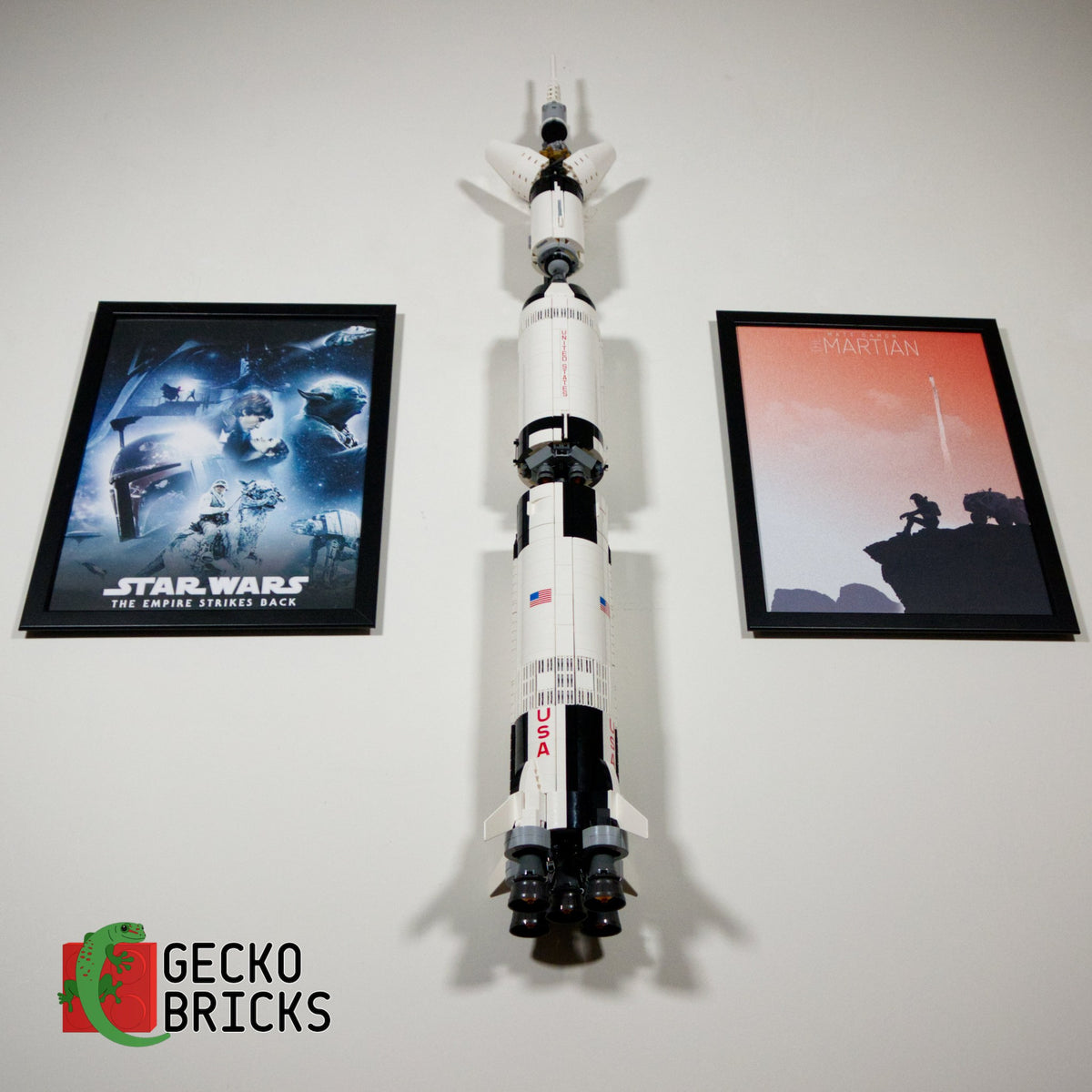 LEGO® Ideas NASA Apollo Saturn V 92176 / 21309 floating on the wall with premium wall mount - view 3