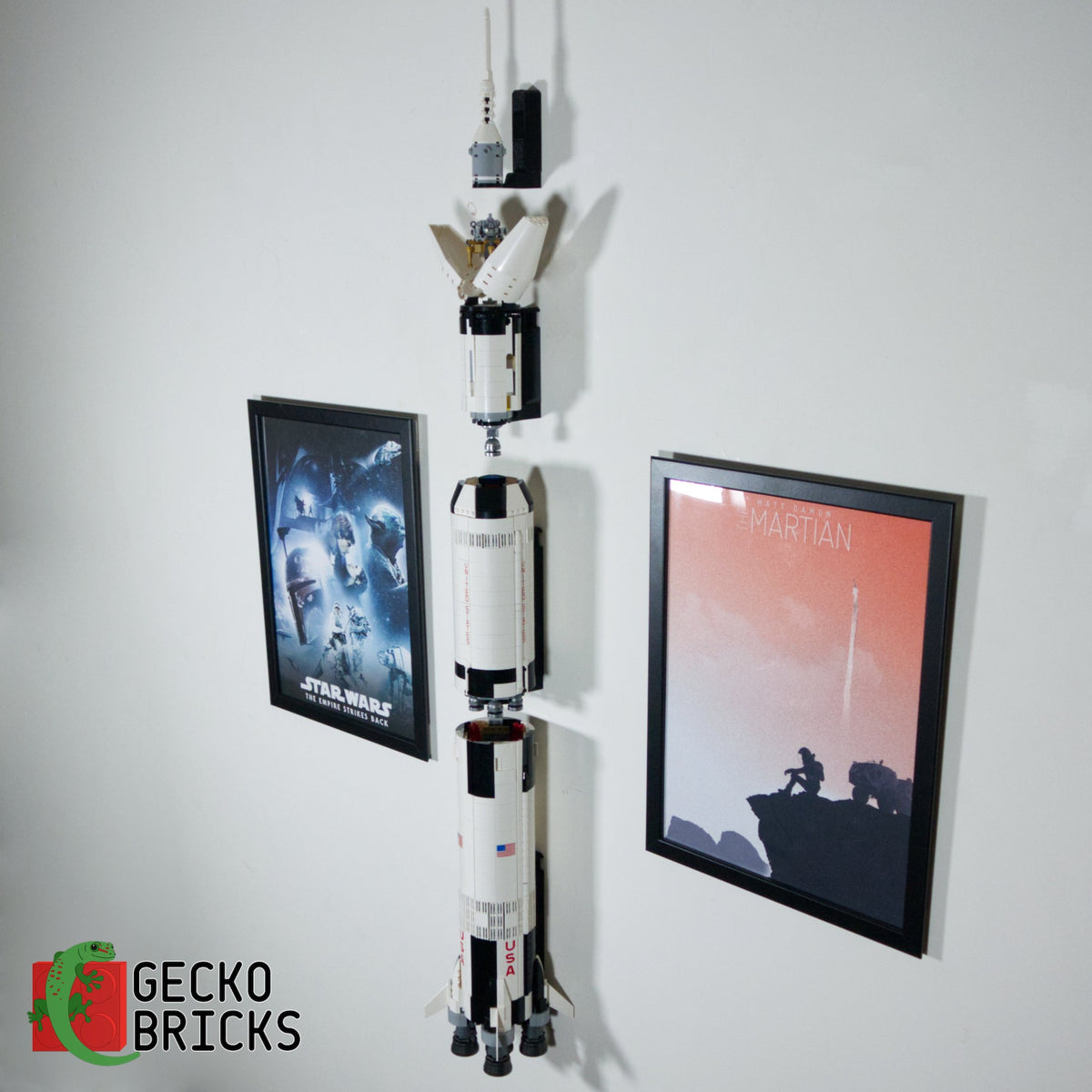 LEGO® Ideas NASA Apollo Saturn V 92176 / 21309 floating on the wall with premium wall mount - view 4