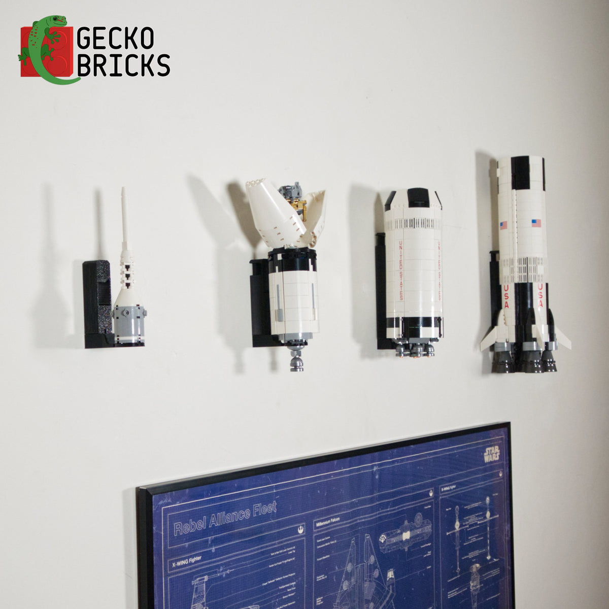 LEGO® Ideas NASA Apollo Saturn V 92176 / 21309 floating on the wall with premium wall mount - view 6