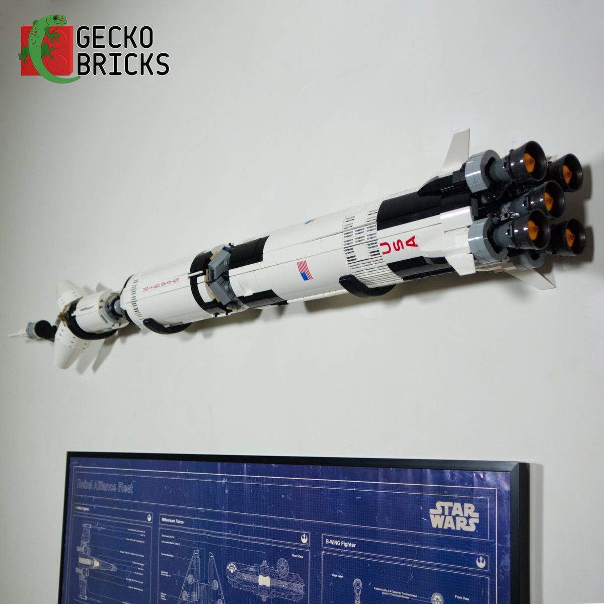 LEGO® Ideas NASA Apollo Saturn V 92176 / 21309 floating on the wall with premium wall mount - view 7