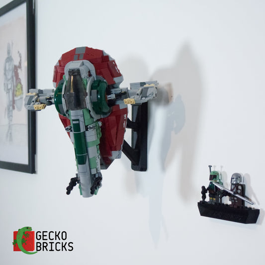 LEGO® Star Wars Boba Fett's Starship 75312 zwevend aan de muur met premium wandbeugel - aanzicht 2