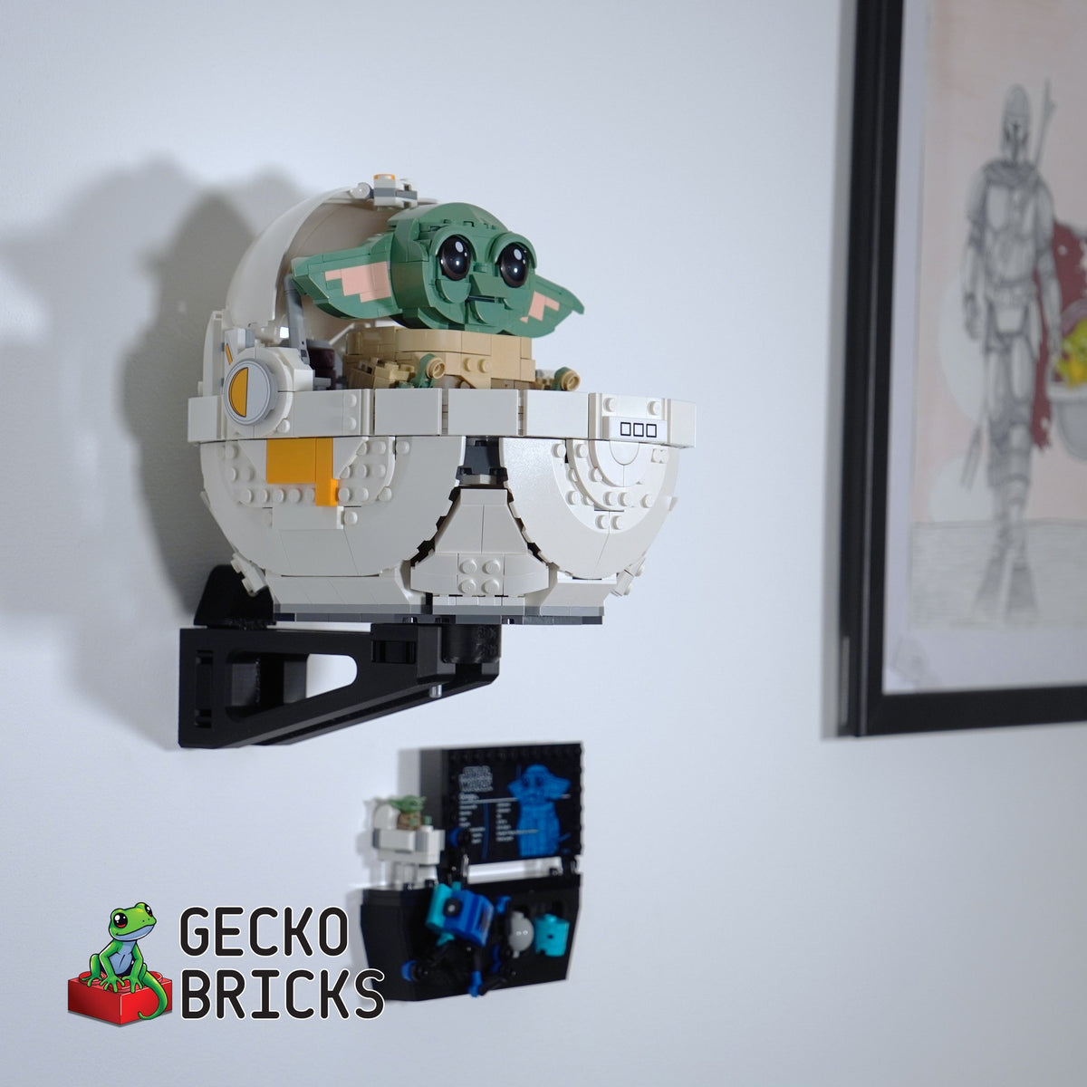 LEGO® Star Wars Grogu met zweefwieg 75403 zwevend aan de muur met premium wandbeugel - aanzicht 3