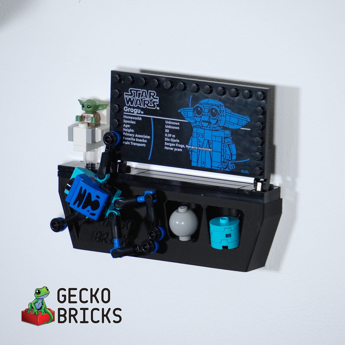 LEGO® Star Wars Grogu met zweefwieg 75403 zwevend aan de muur met premium wandbeugel - aanzicht 7
