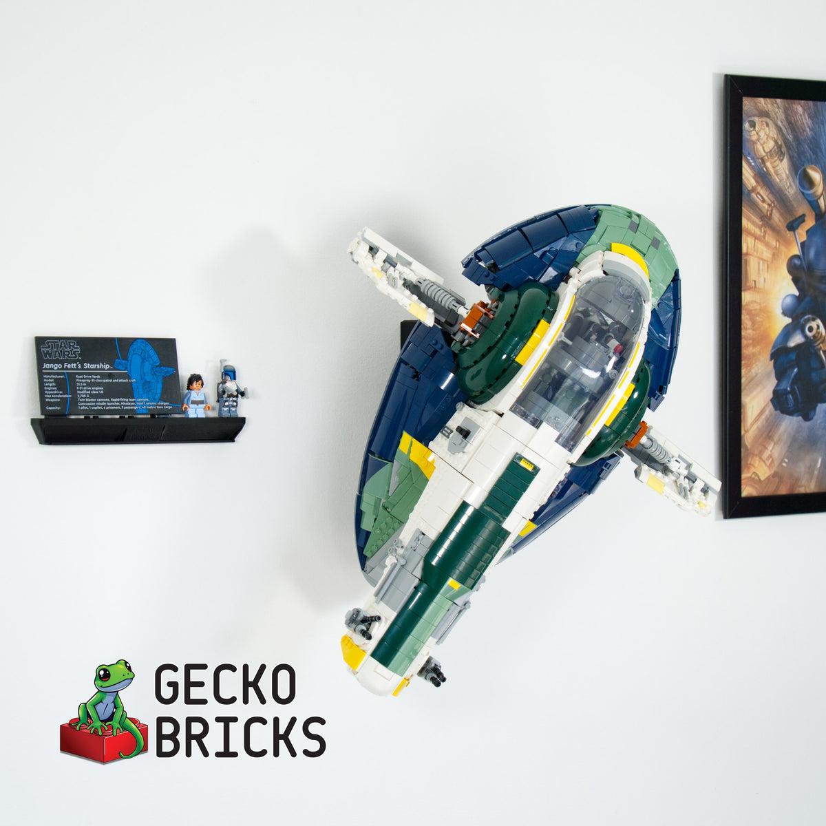 LEGO® Star Wars Jango Fett's Starship 75409 zwevend aan de muur met premium wandbeugel - aanzicht 5