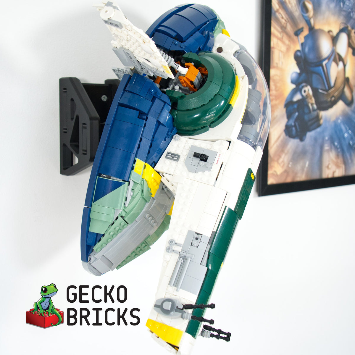 LEGO® Star Wars Jango Fett's Starship 75409 zwevend aan de muur met premium wandbeugel - aanzicht 7