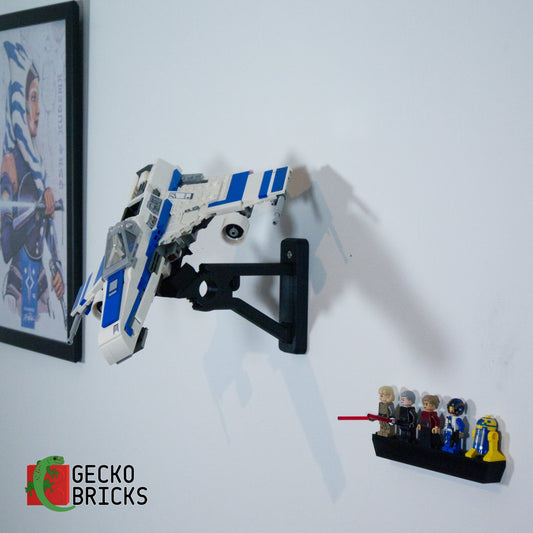LEGO® Star Wars New Republic E-Wing 75364 zwevend aan de muur met premium wandbeugel - aanzicht 2