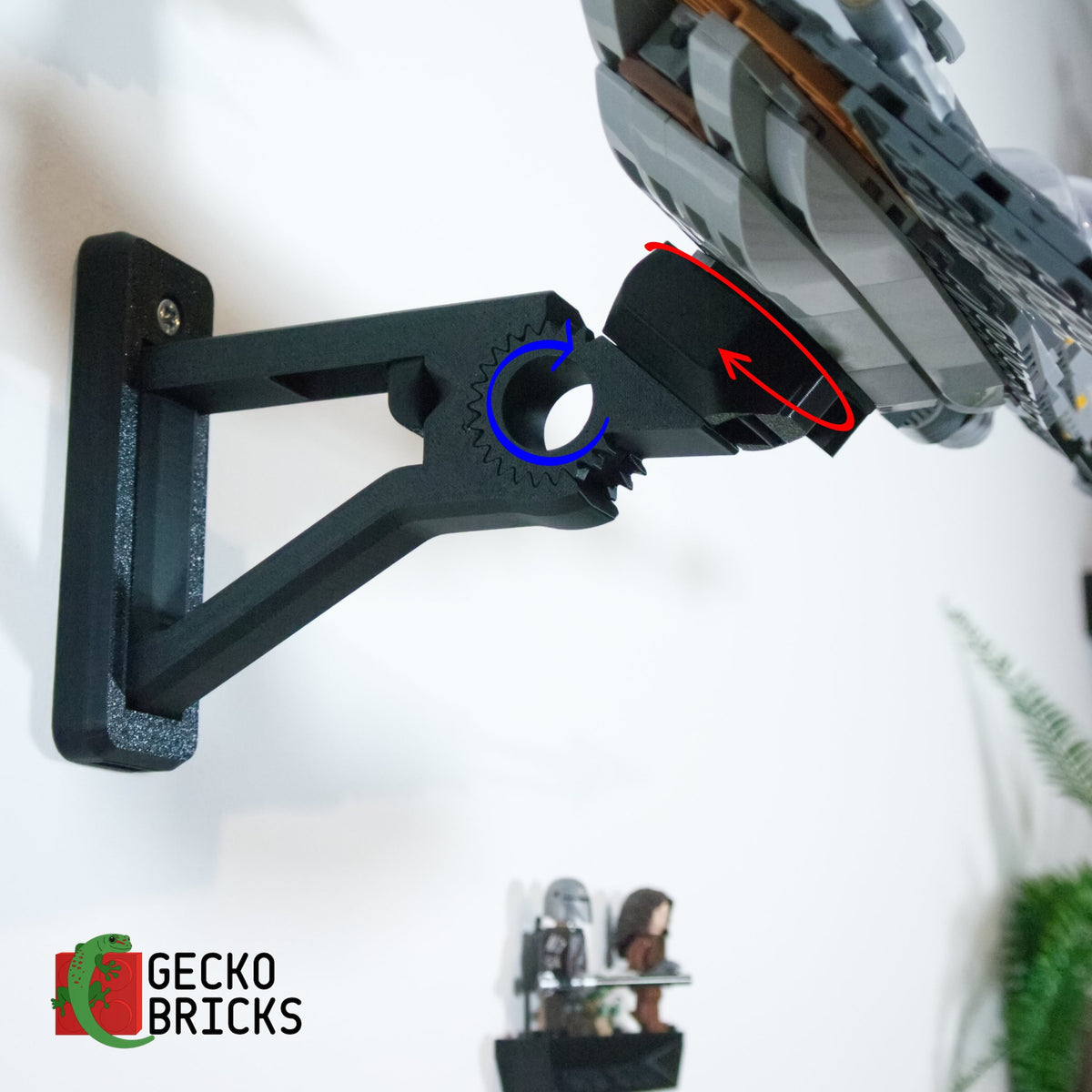 LEGO® Star Wars The Mandalorian's N-1 Starfighter 75325 zwevend aan de muur met premium wandbeugel - aanzicht 6