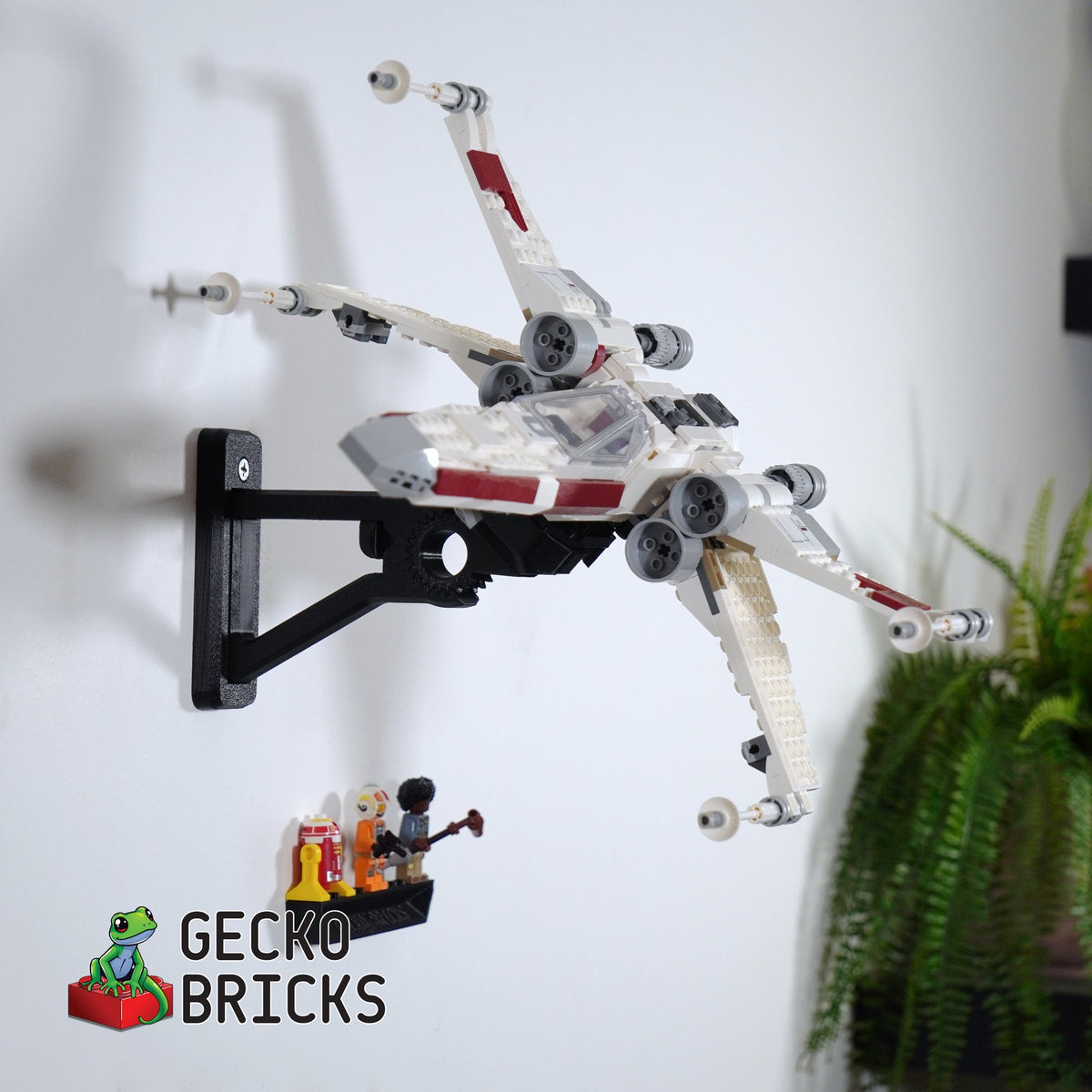 LEGO® Star Wars X-Wing & TIE Fighter Mash-up 75393 zwevend aan de muur met premium wandbeugel - aanzicht 4
