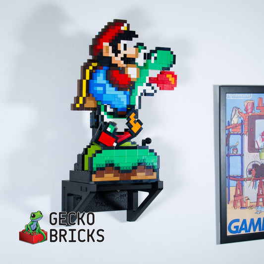 LEGO® Super Mario & Yoshi 71438 aan de muur met premium wandbeugel - vooraanzicht