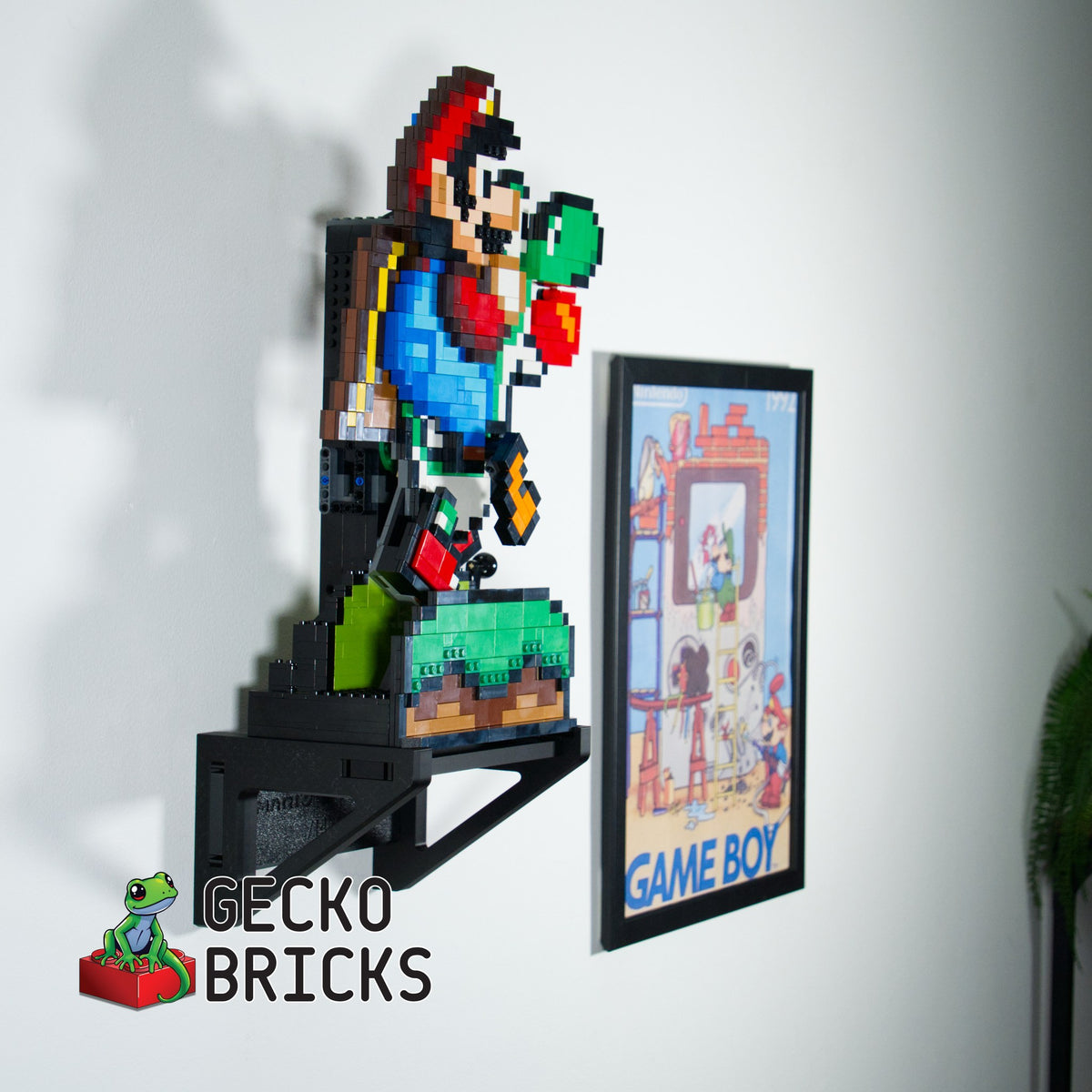LEGO® Super Mario & Yoshi 71438 zwevend aan de muur met premium wandbeugel - aanzicht 4